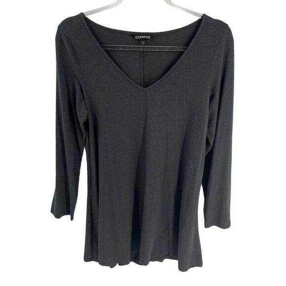 Express Womens Shift Dress Gray Stretch V Neck Long Sleeve L - Picture 3 of 6